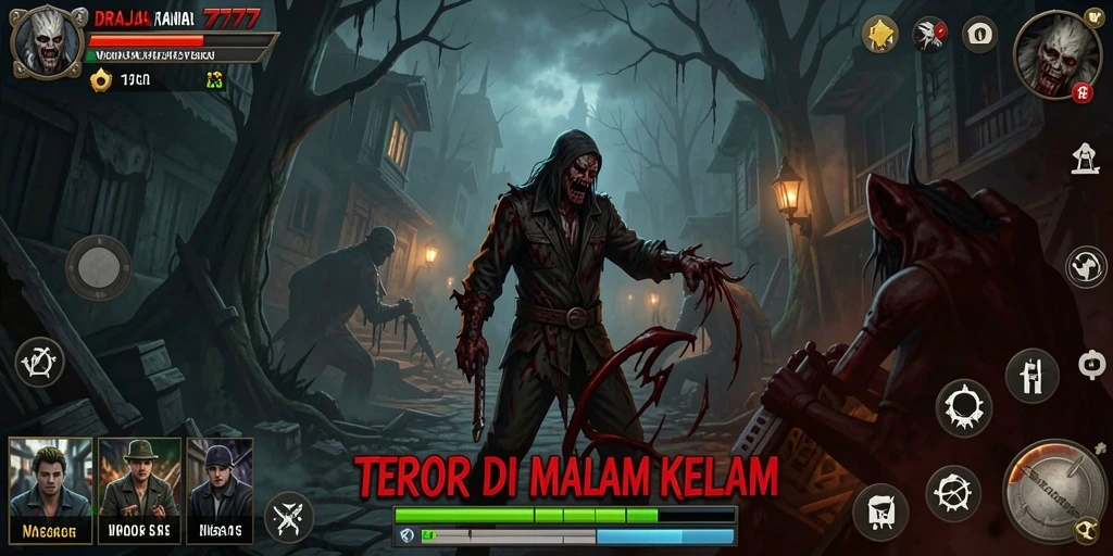 Screenshot gameplay DRAJA777 dengan suasana horor yang mencekam.