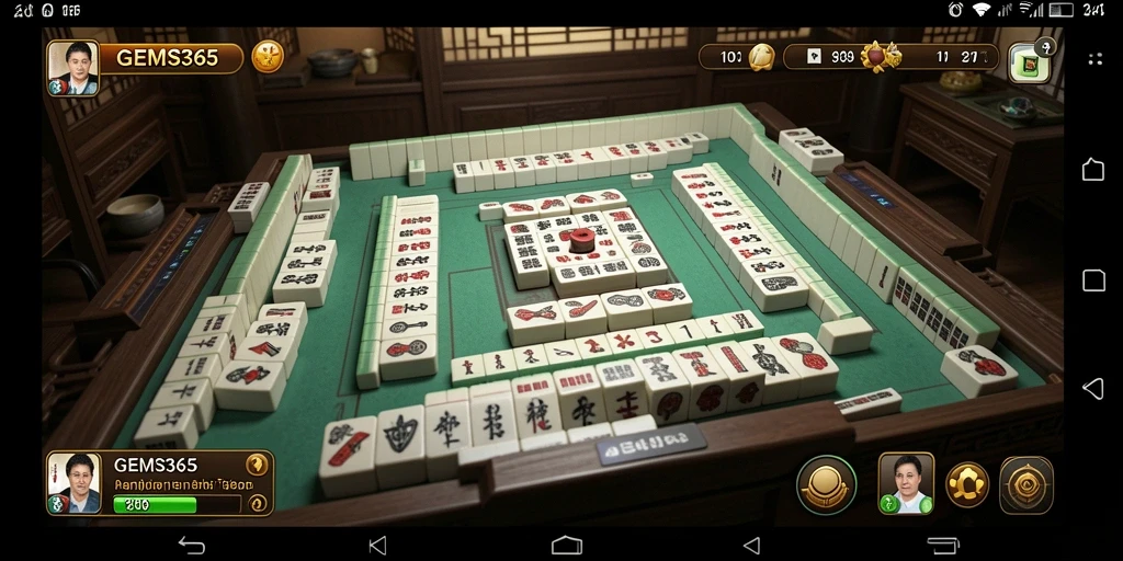 Tampilan gameplay menarik dengan ubin Mahjong berwarna-warni.