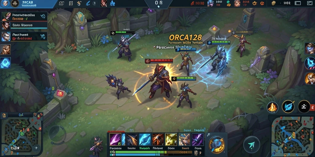 Screenshot gameplay ORCA128 dengan pertarungan tim yang seru.