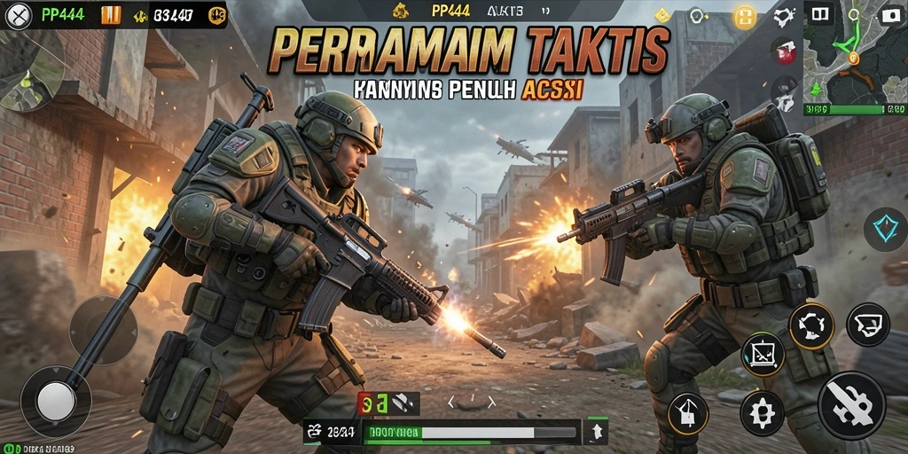 Screenshot gameplay PP444 menampilkan aksi adrenalin tinggi dalam pertempuran TPS.