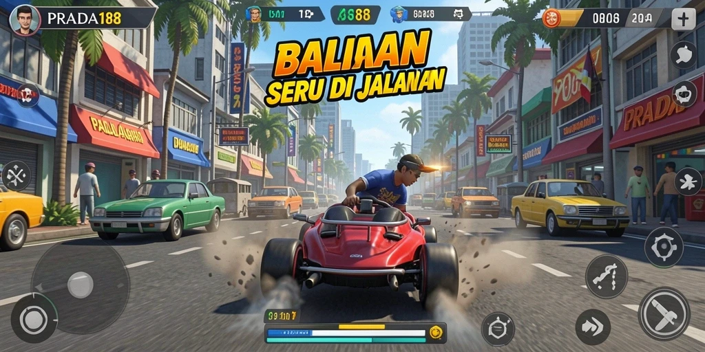 Tampilan gameplay balap yang seru dan mendebarkan di PRADA188.