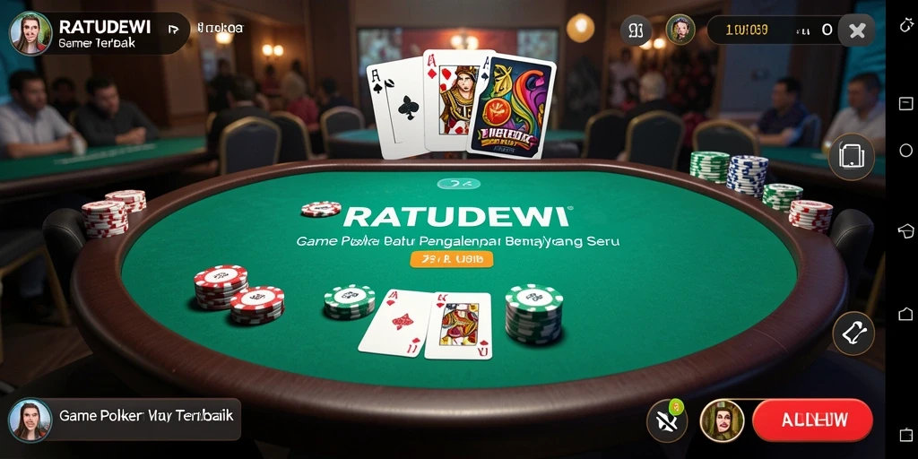 Tampilan gameplay menarik dalam RATUDEWI dengan suasana poker yang mendebarkan.