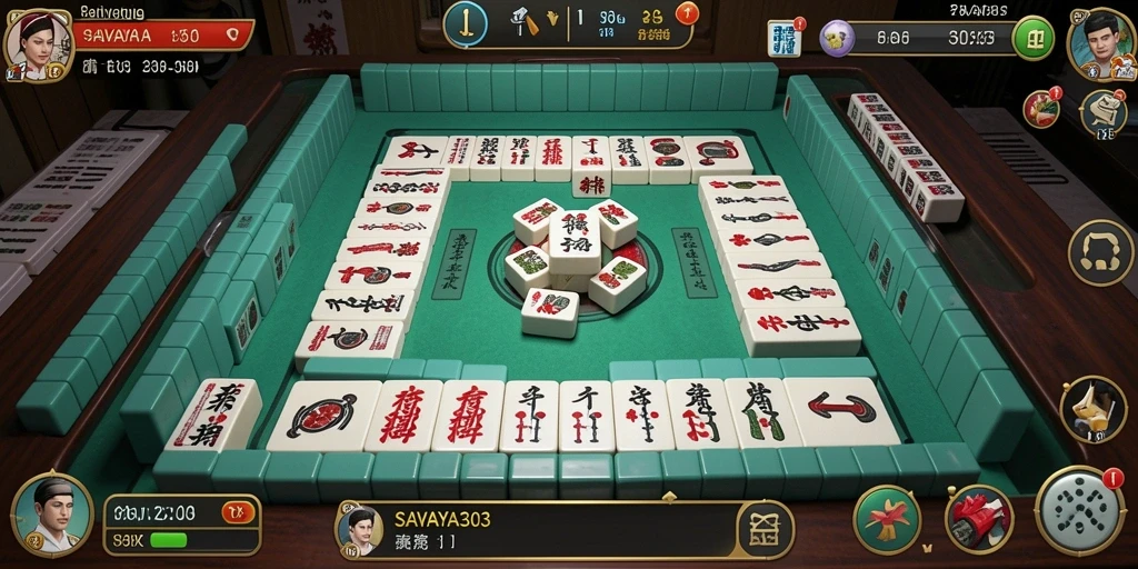 Screenshot yang menunjukkan gameplay seru SAVAYA303 dalam permainan Mahjong.