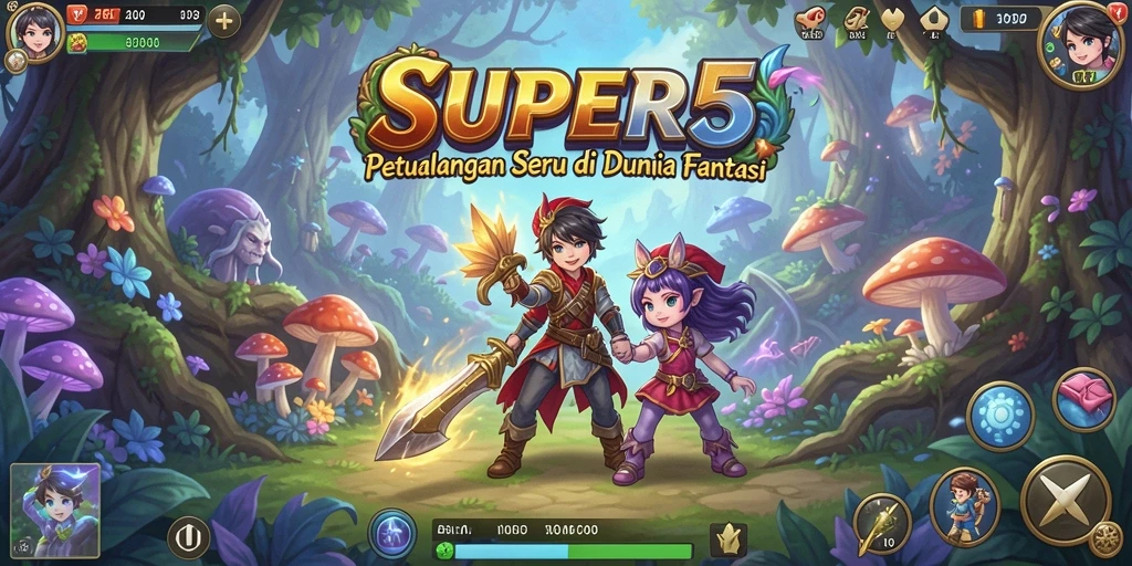 Tampilan gameplay SUPER5 yang memukau dan penuh aksi petualangan.
