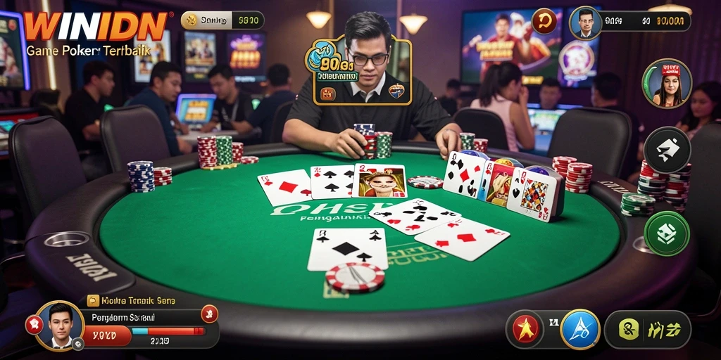 Tampilan gameplay poker di aplikasi WINIDN yang seru dan mendebarkan.
